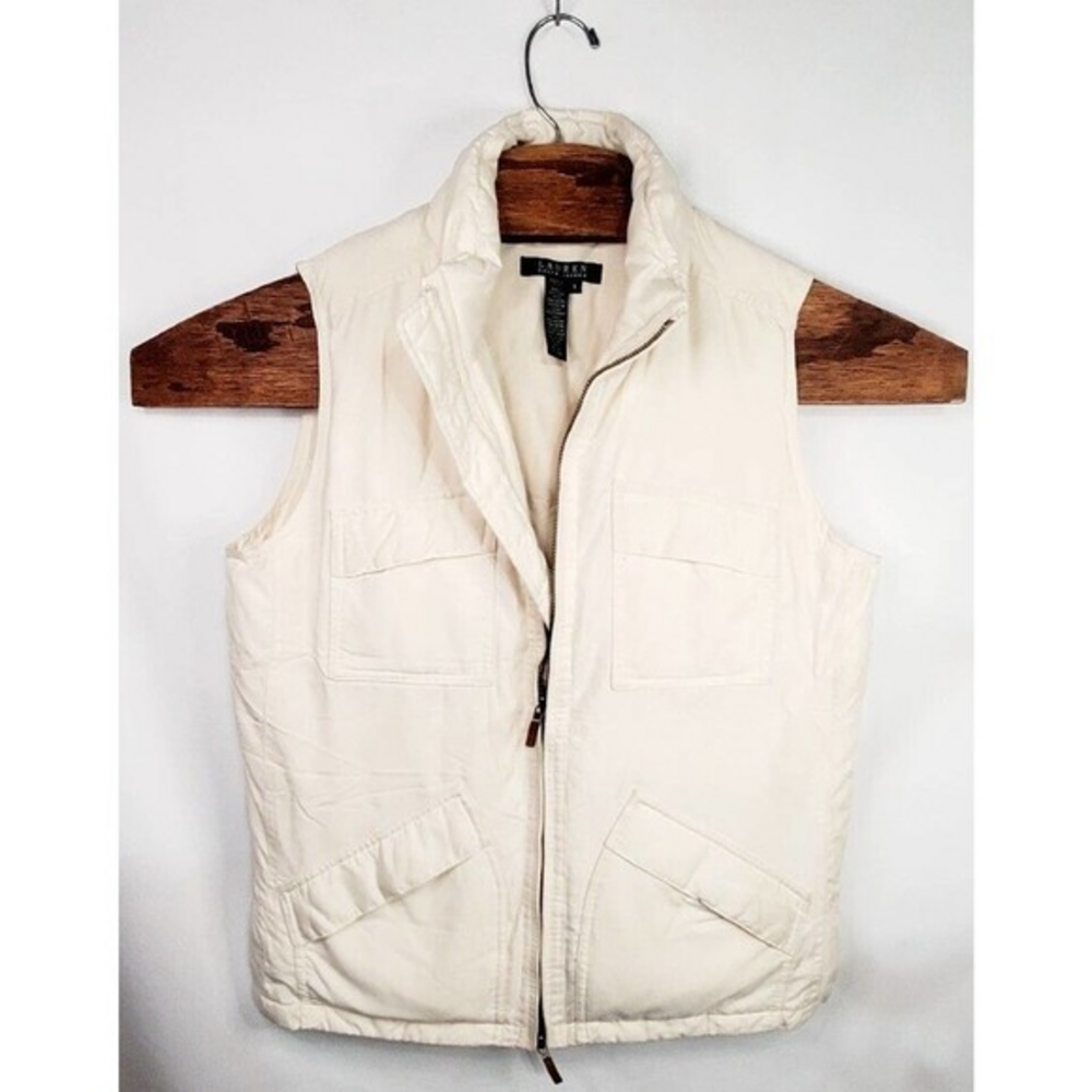 Polo Ralph Lauren 90s Vintage Cream White Down‎ Puffer Polyester Vest Sz SMALL